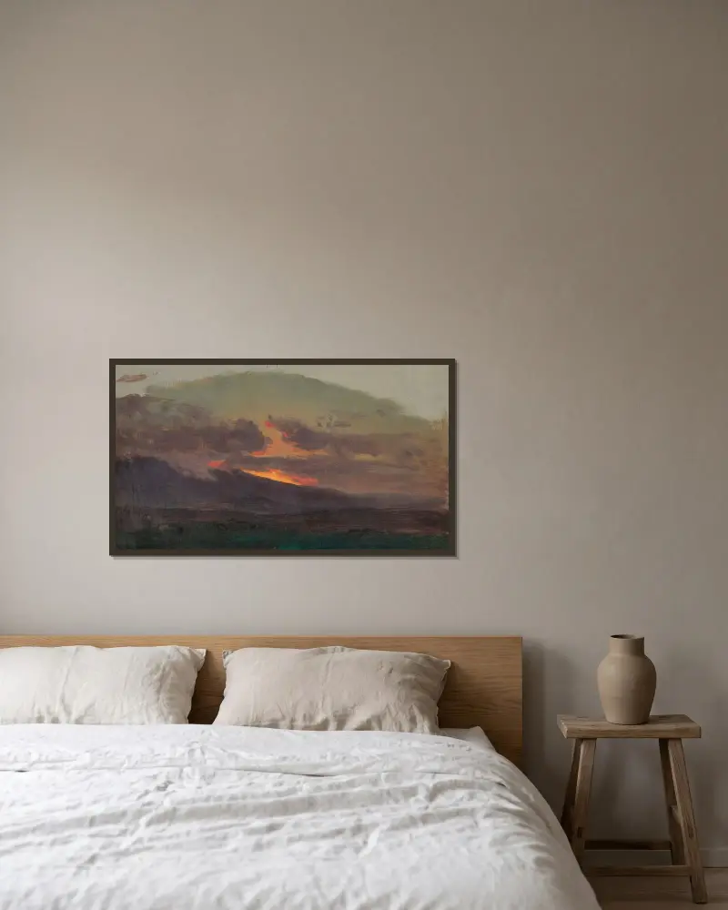 Solnedgång över Catskills av Frederic Edwin Church inramad på en vägg