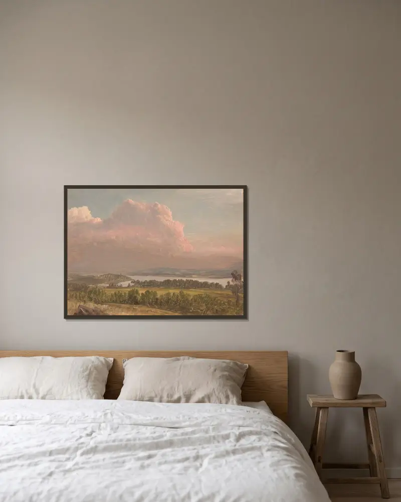 Solnedgång över Hudson Valley av Frederic Edwin Church inramad på en vägg