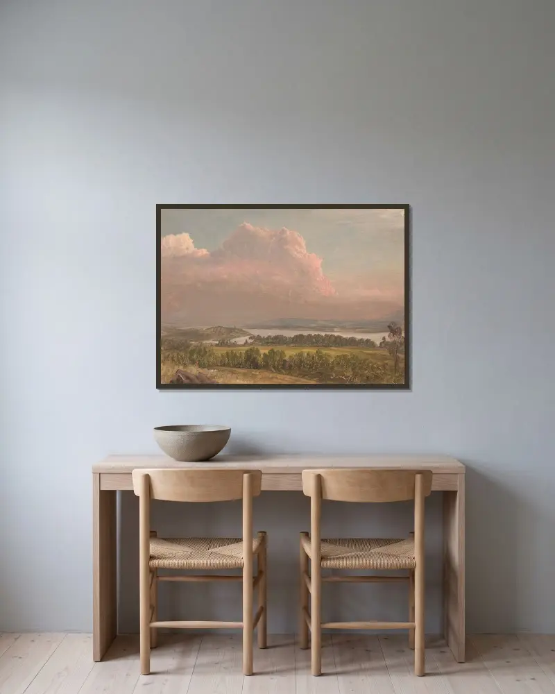 Solnedgång över Hudson Valley av Frederic Edwin Church inramad på en vägg