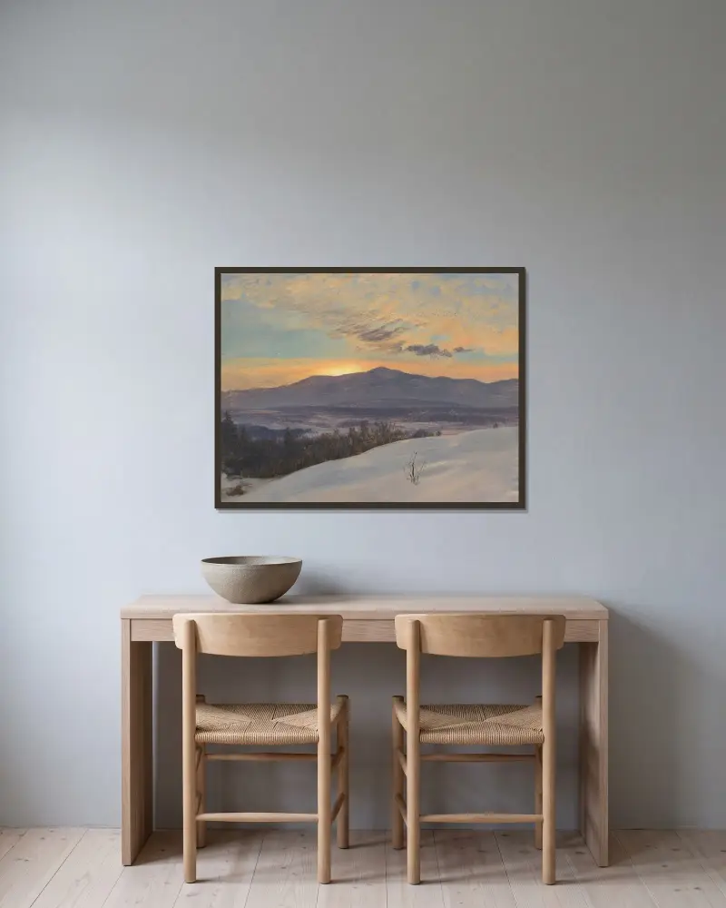 Solnedgång över Hudson Valley, vinter av Frederic Edwin Church inramad på en vägg