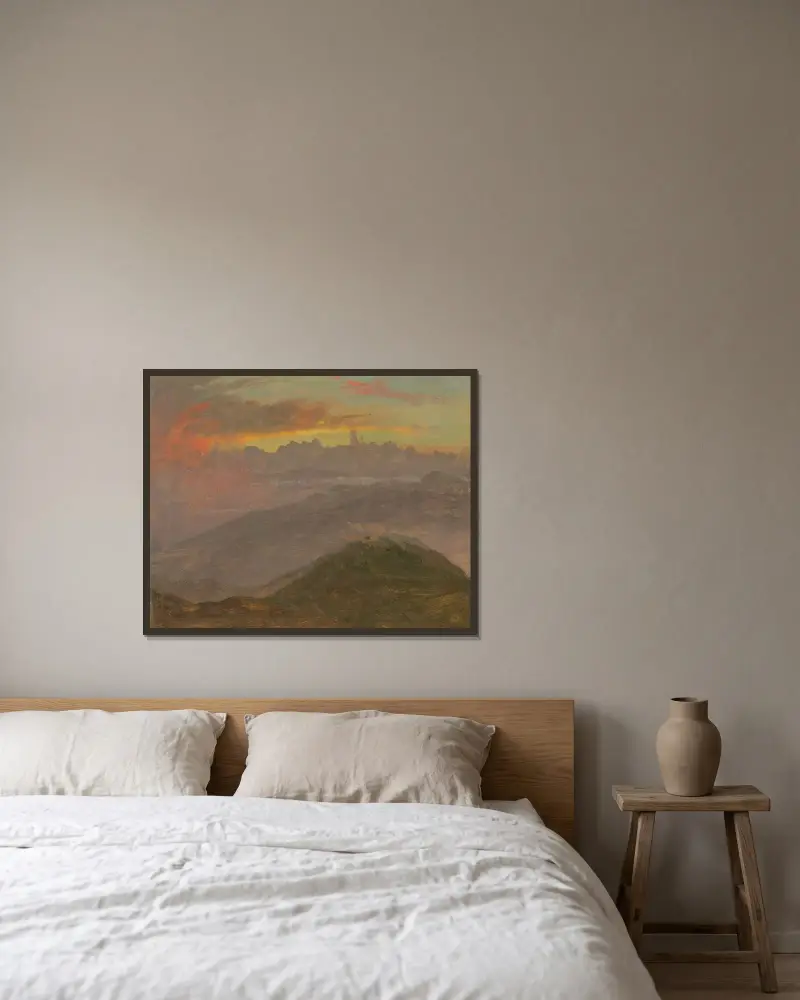 Solnedgång och berg av Frederic Edwin Church inramad på en vägg