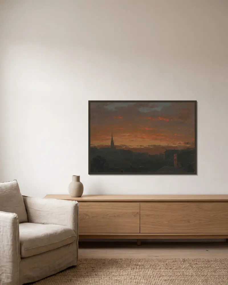 Solnedgång vid Hudson, New York av Frederic Edwin Church inramad på en vägg