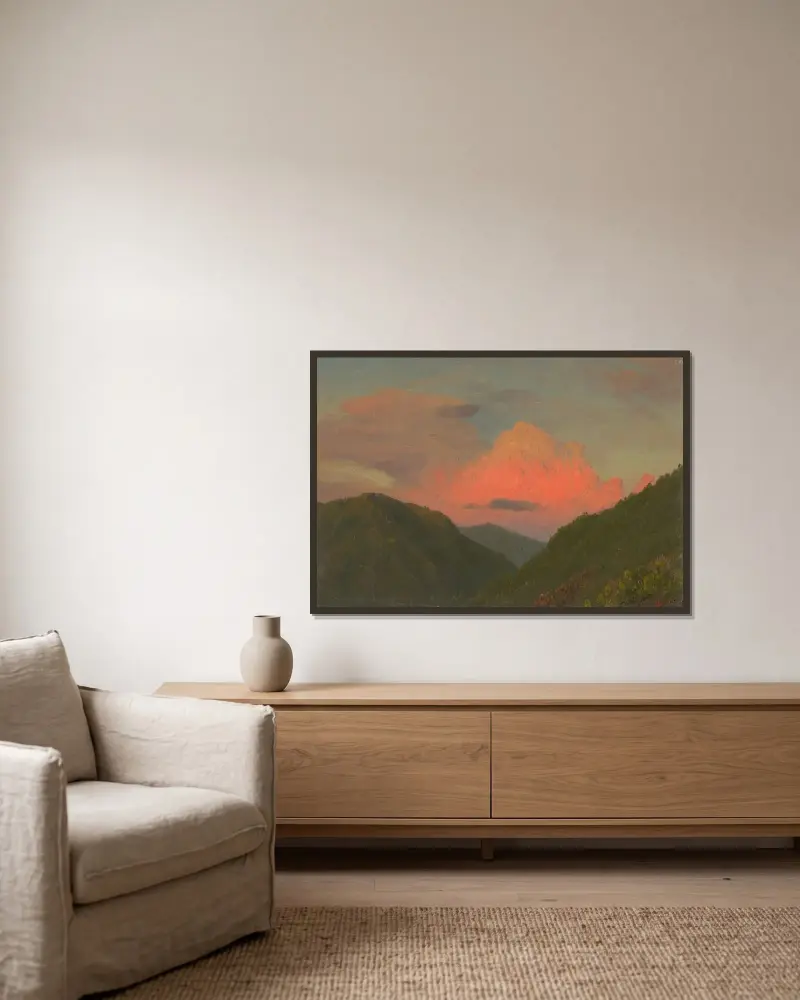 Sonnenuntergang über Berggipfeln, Jamaika, Westindische Inseln von Frederic Edwin Church gerahmt an einer Wand