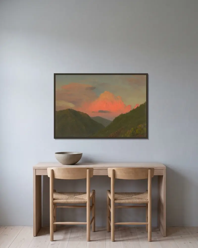 Sonnenuntergang über Berggipfeln, Jamaika, Westindische Inseln von Frederic Edwin Church gerahmt an einer Wand