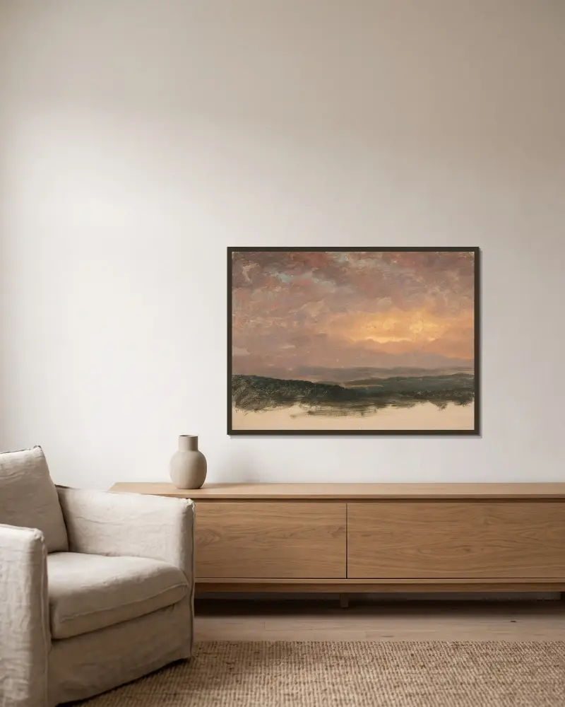 Solnedgång över Catskills av Frederic Edwin Church inramad på en vägg