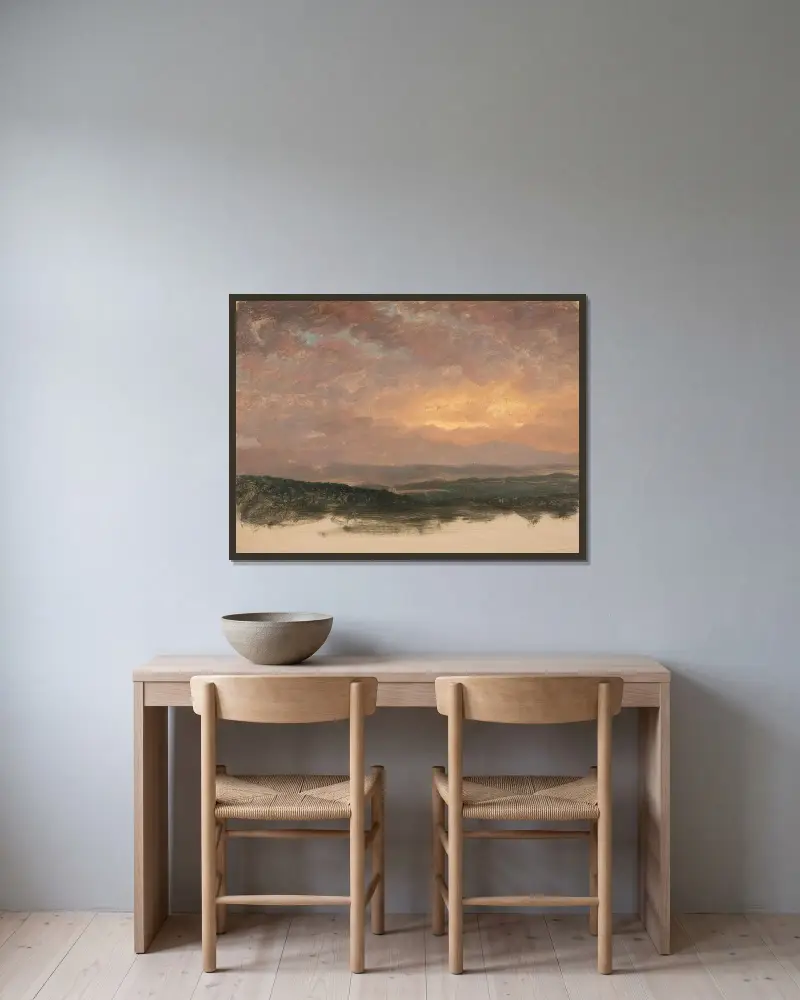 Solnedgång över Catskills av Frederic Edwin Church inramad på en vägg