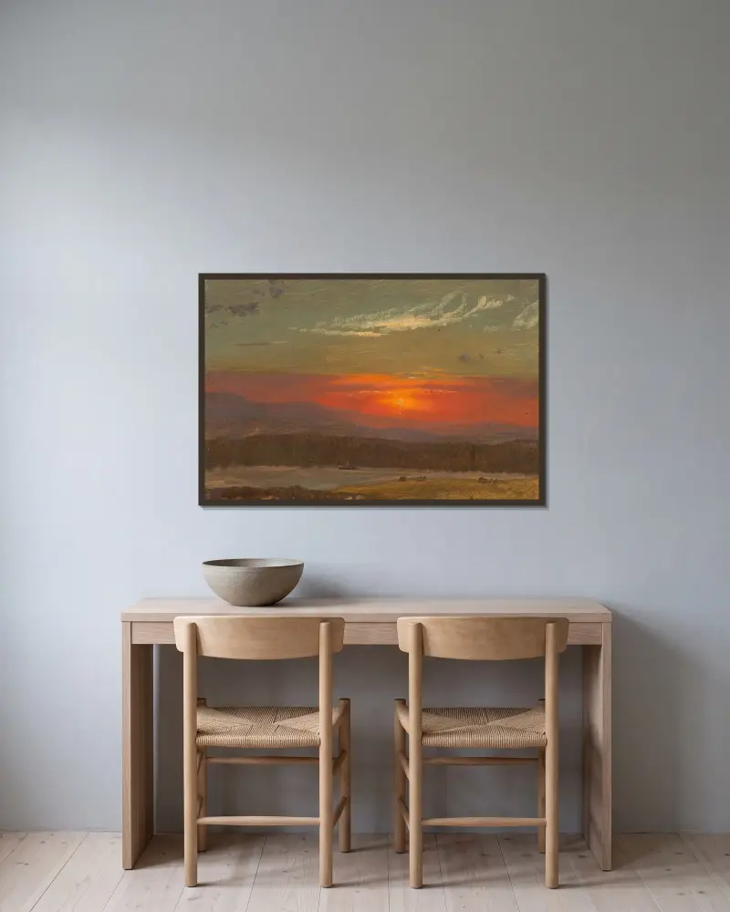 Solnedgång över Catskills av Frederic Edwin Church inramad på en vägg