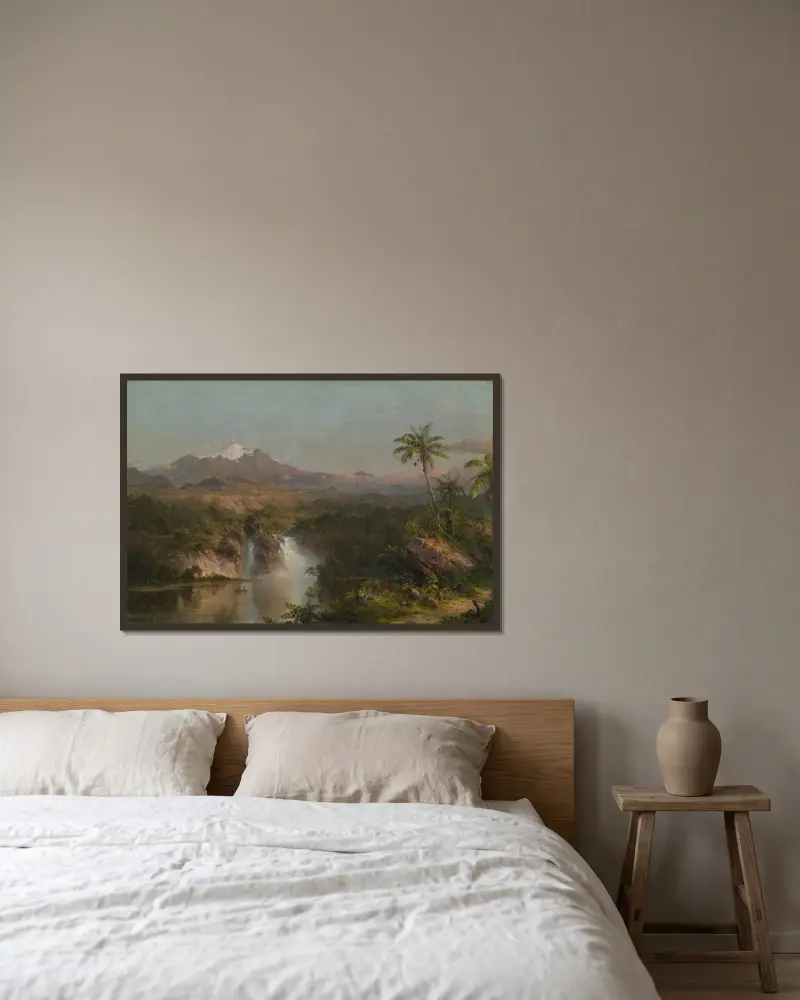 Vy över Cotopaxi av Frederic Edwin Church inramad på en vägg