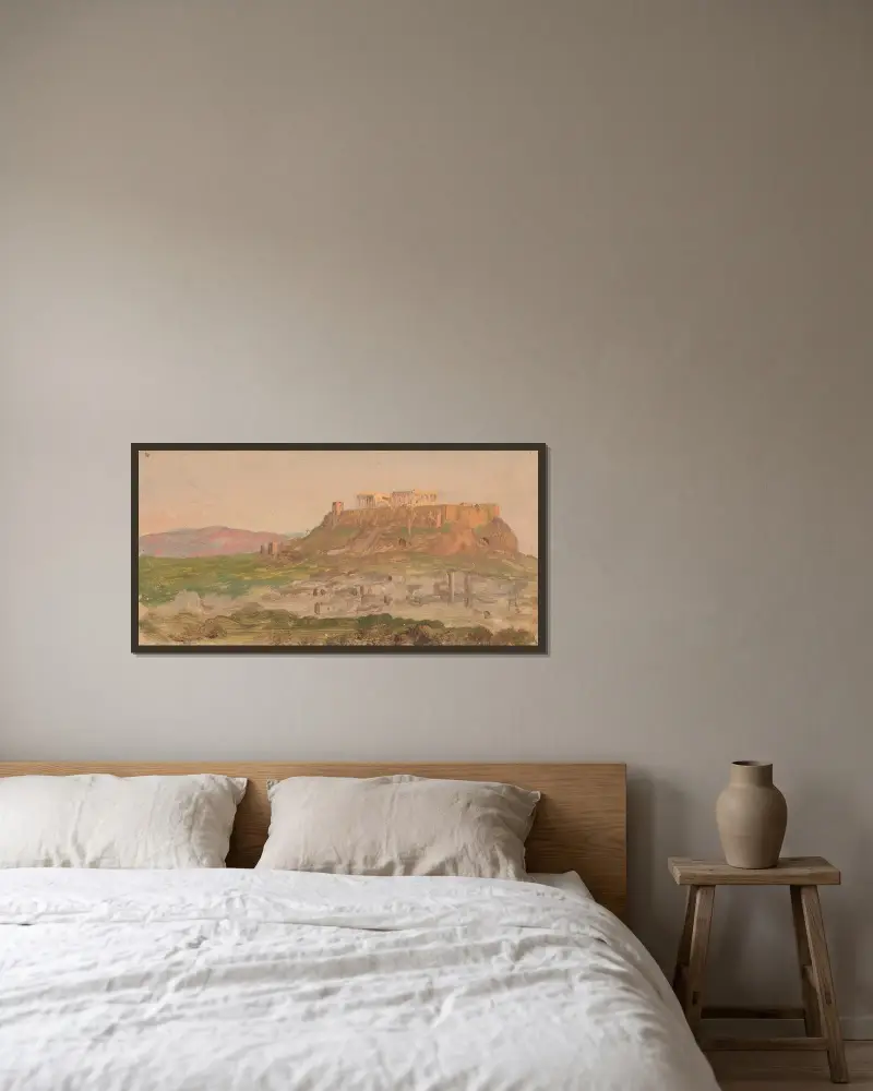 Vy över Akropolis från söder, Aten av Frederic Edwin Church inramad på en vägg