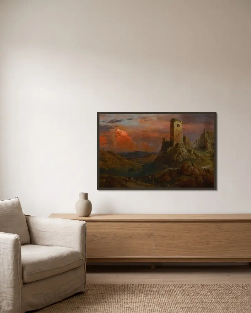 Vakttorn i Italien av Frederic Edwin Church inramad på en vägg