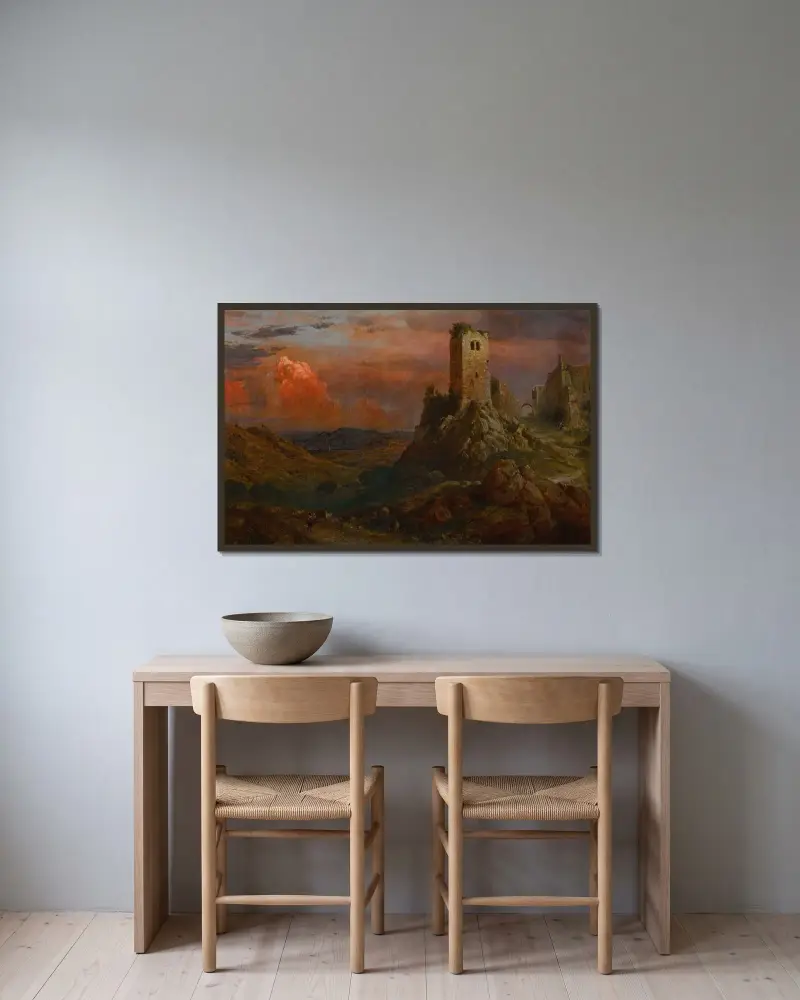 Vakttorn i Italien av Frederic Edwin Church inramad på en vägg