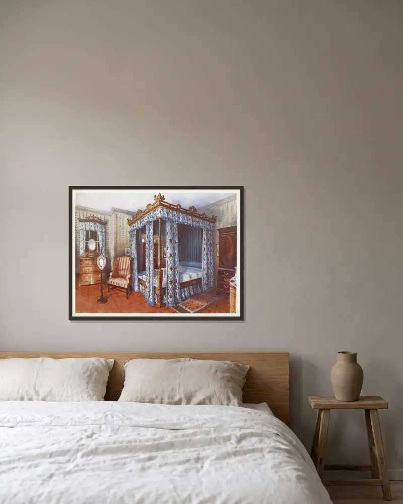 Ein Schlafzimmer im Hepplewhite-Stil von Edwin Foley gerahmt an einer Wand