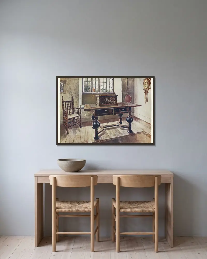 An early Virginian colonist’s parlour av Edwin Foley inramad på en vägg