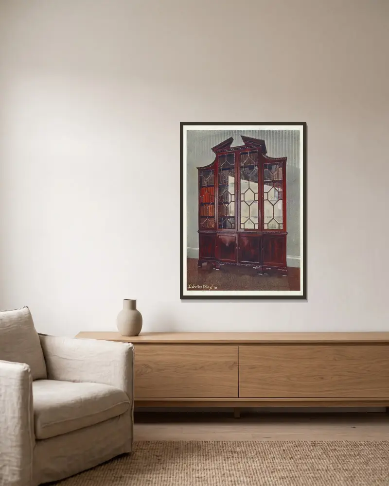 Rzeźbiona biblioteczka w stylu Chippendale'a, Edwin Foley w ramie na ścianie