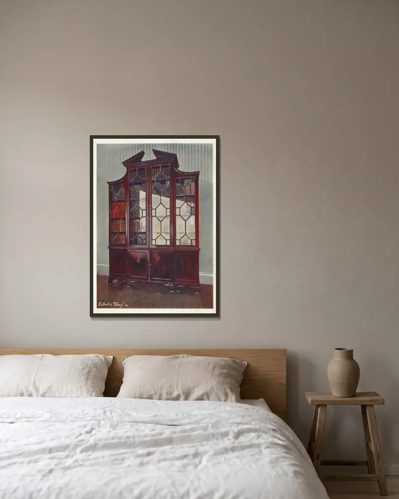 Rzeźbiona biblioteczka w stylu Chippendale'a, Edwin Foley w ramie na ścianie