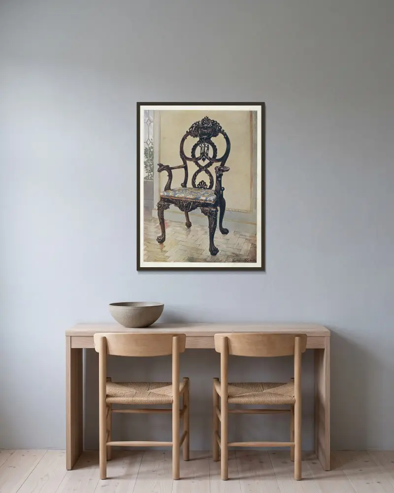 Carved early Chippendale chairman’s chair av Edwin Foley inramad på en vägg