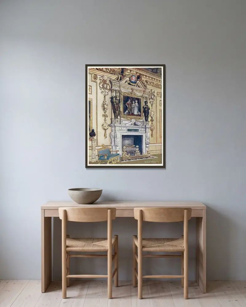 Kakelugnsomfattning i Double Cube Room, Wilton House av Edwin Foley inramad på en vägg