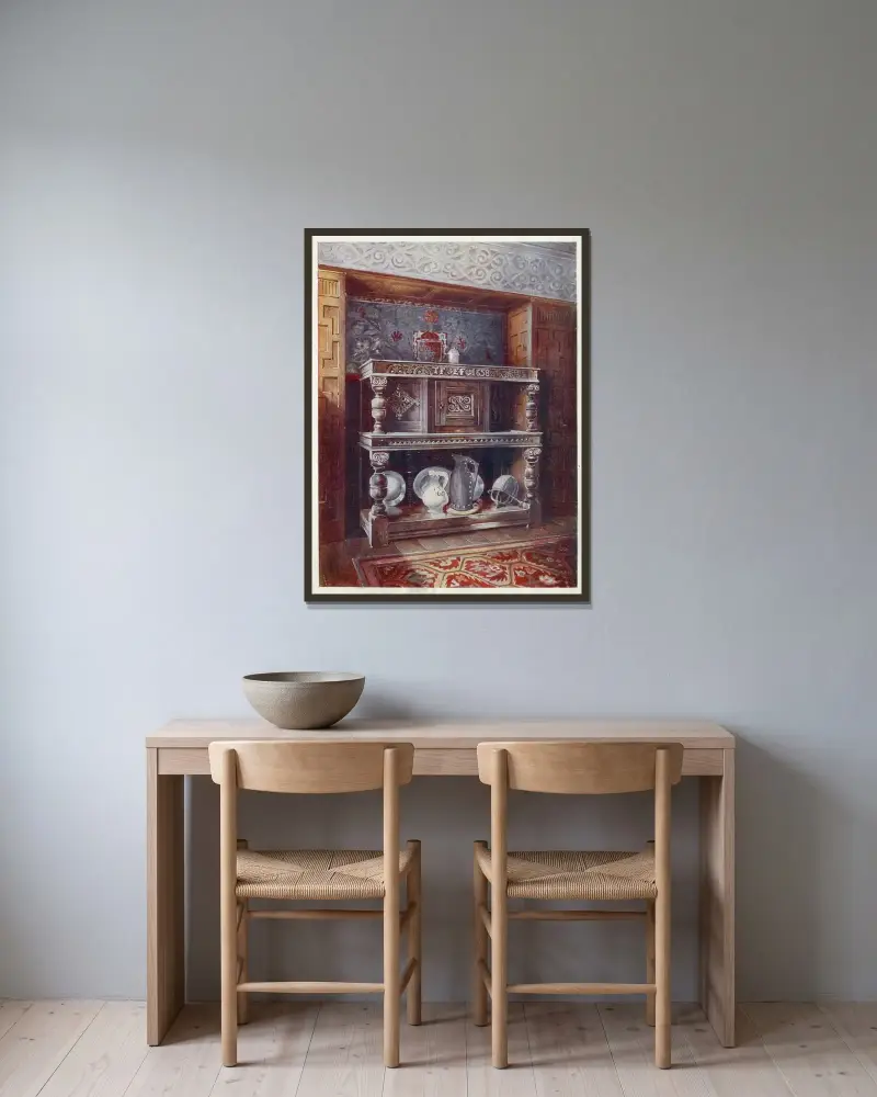 Court cupboard buffet av Edwin Foley inramad på en vägg
