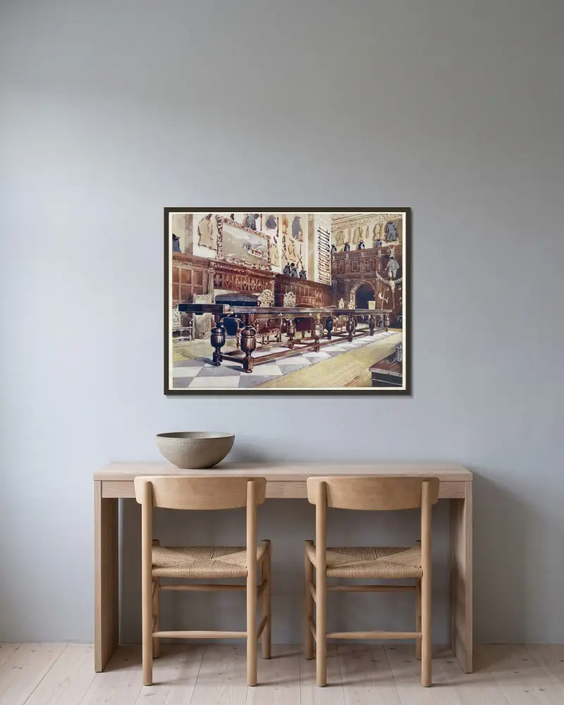 Shovelboard table in the Hall of Littlecote av Edwin Foley inramad på en vägg