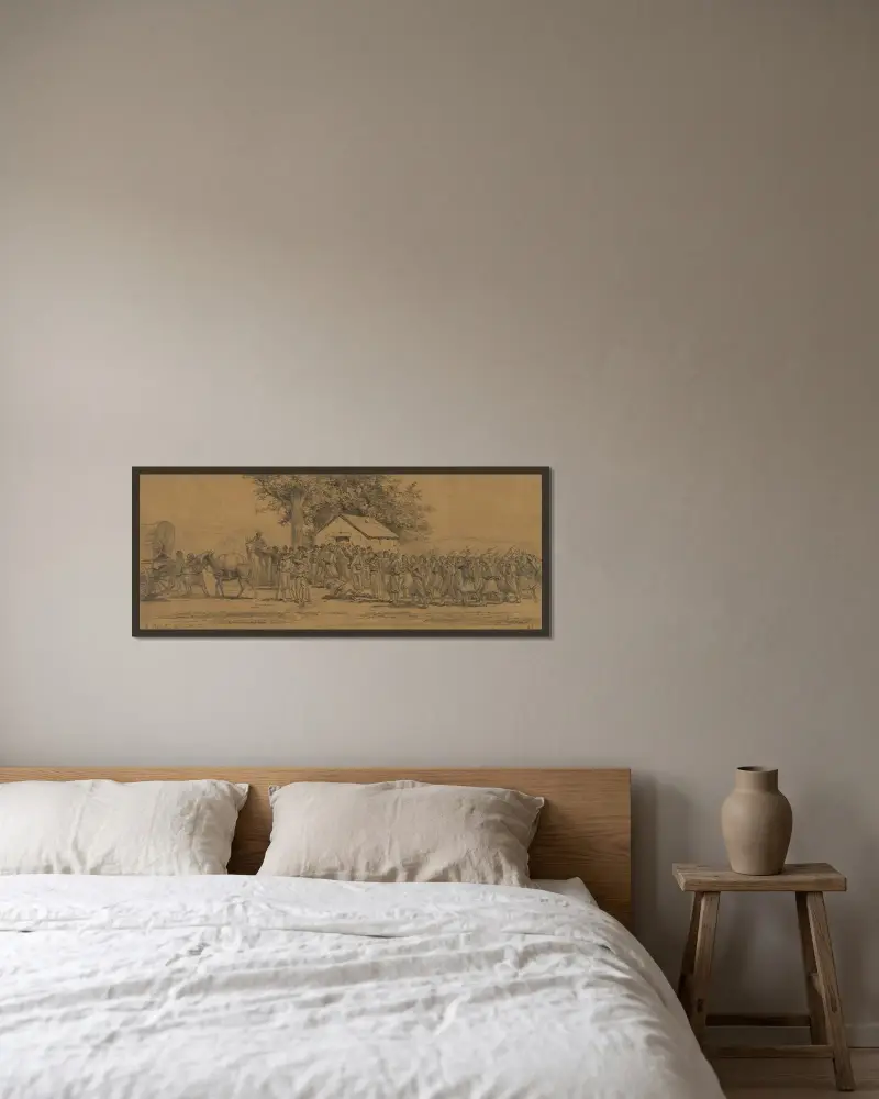 Eine durstige Menge von Edwin Forbes gerahmt an einer Wand