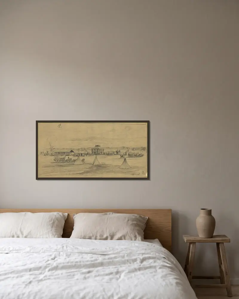 Bealton Station, an der Orange-and-Alexandria-Eisenbahn, Versorgungsdepot von Edwin Forbes gerahmt an einer Wand