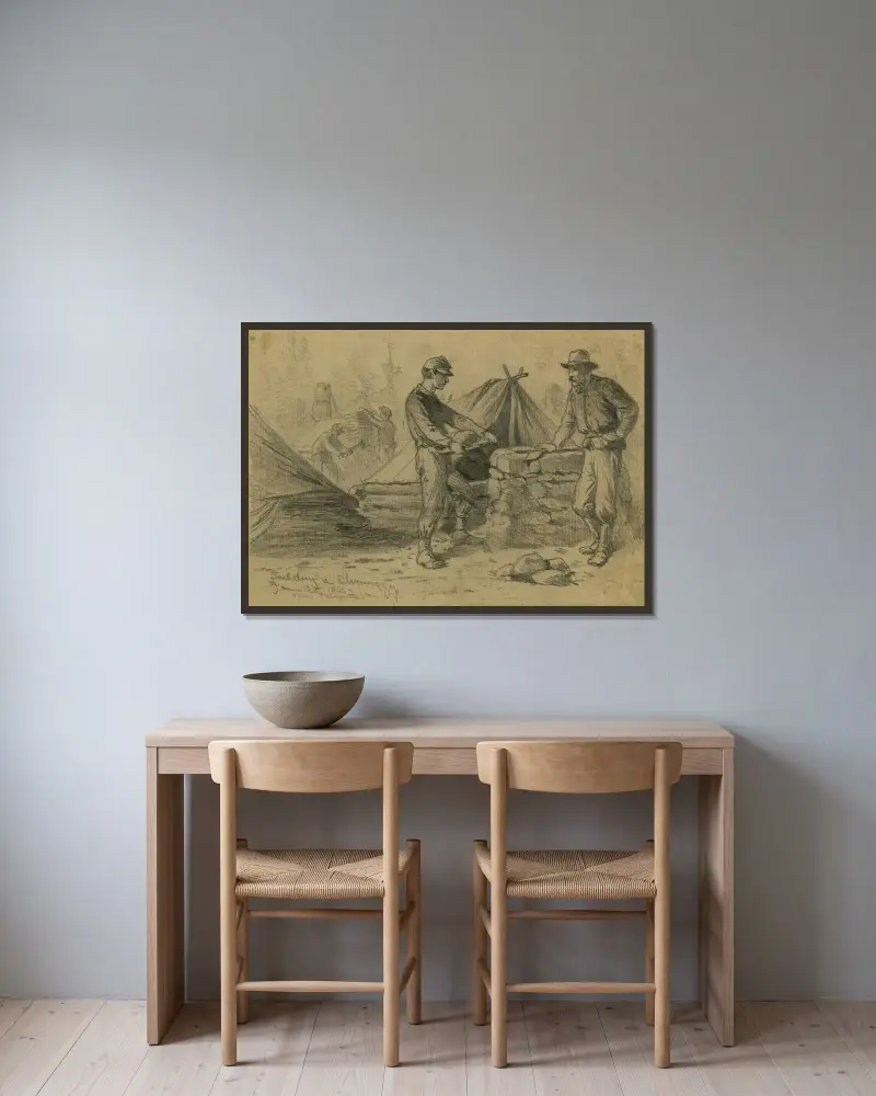 Beim Schornsteinbau von Edwin Forbes gerahmt an einer Wand