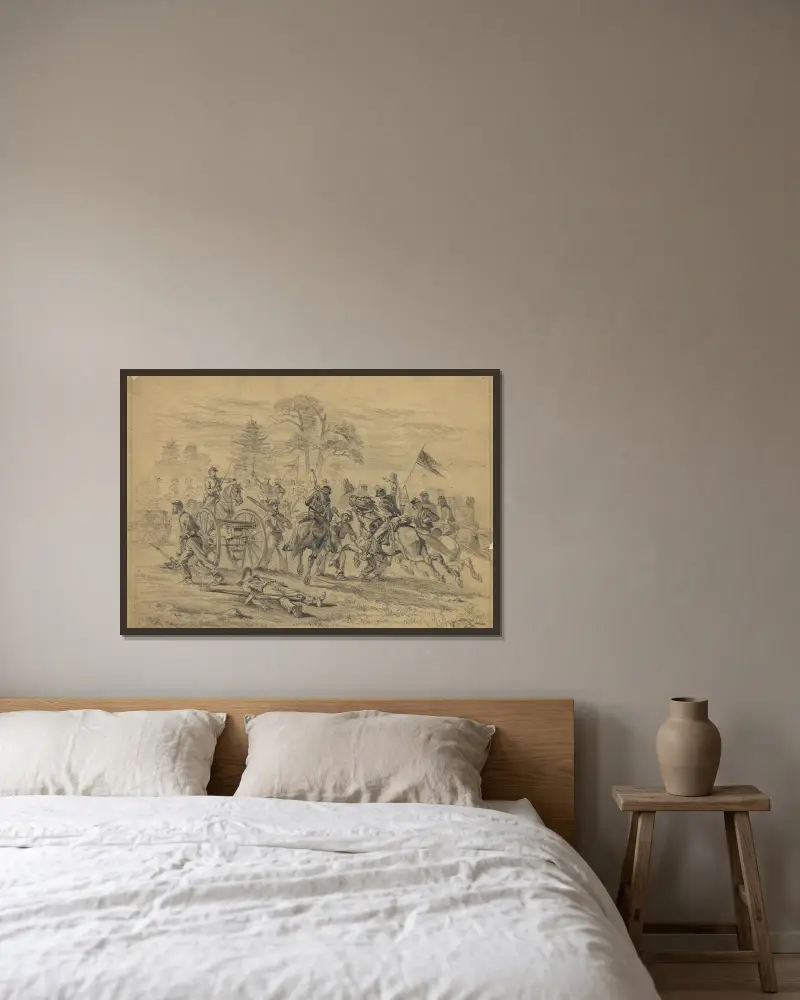 Cavalry charge near Culpeper Court House, Va. av Edwin Forbes inramad på en vägg