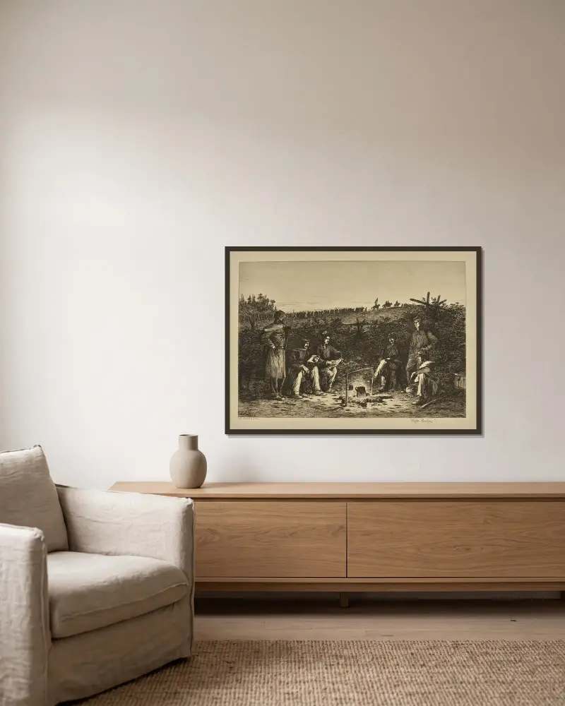 Kaffepause von Edwin Forbes gerahmt an einer Wand