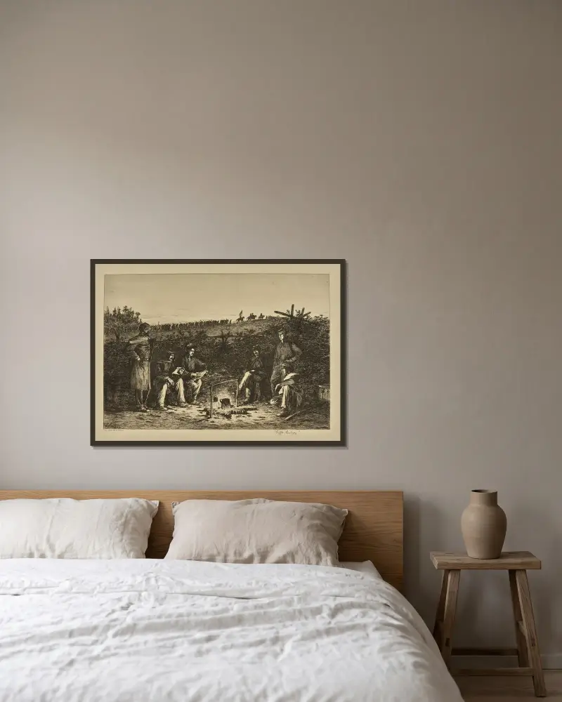 Kaffepause von Edwin Forbes gerahmt an einer Wand