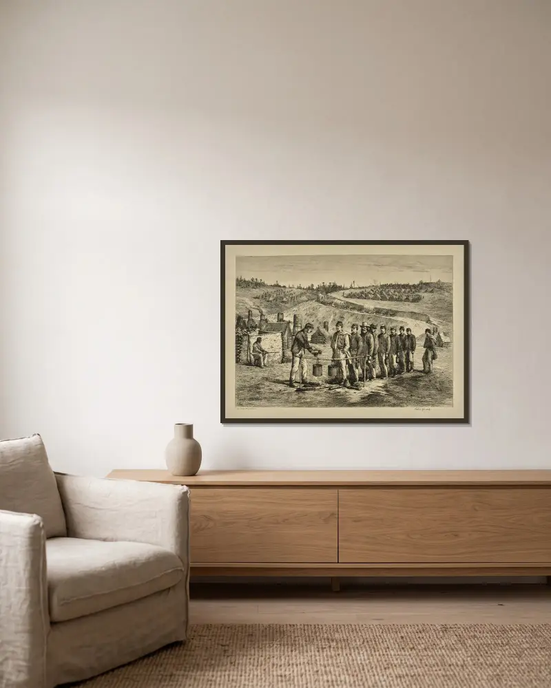 Antreten zur Suppe von Edwin Forbes gerahmt an einer Wand