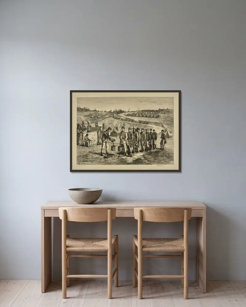 Antreten zur Suppe von Edwin Forbes gerahmt an einer Wand