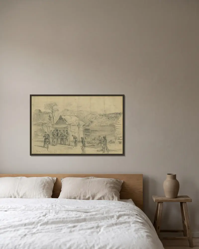 Feldlazarett (zweites Korps) auf dem Schlachtfeld von Chancellorsville von Edwin Forbes gerahmt an einer Wand