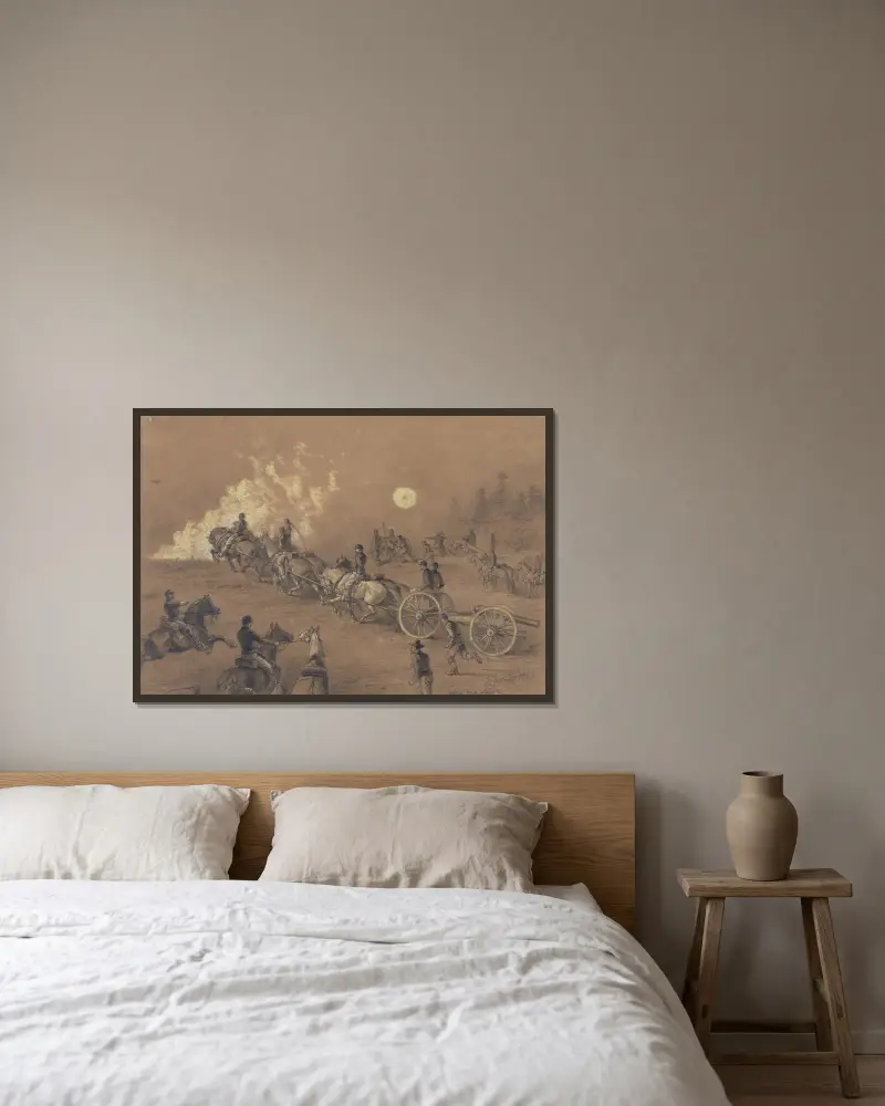 Going into action von Edwin Forbes gerahmt an einer Wand