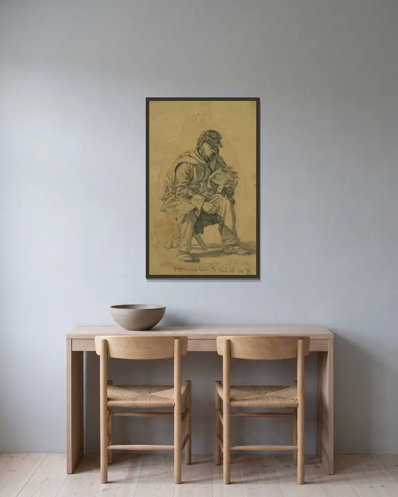 Nyheter från fronten av Edwin Forbes inramad på en vägg