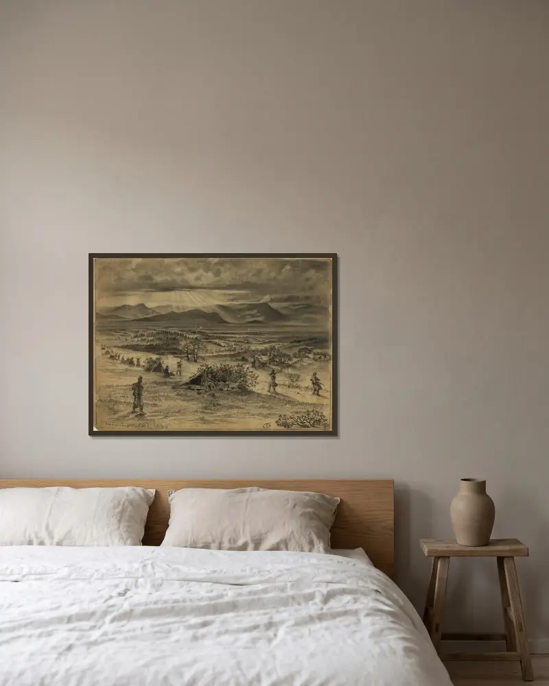 På posteringen vid Freeman's Ford, Rappahannock River av Edwin Forbes inramad på en vägg