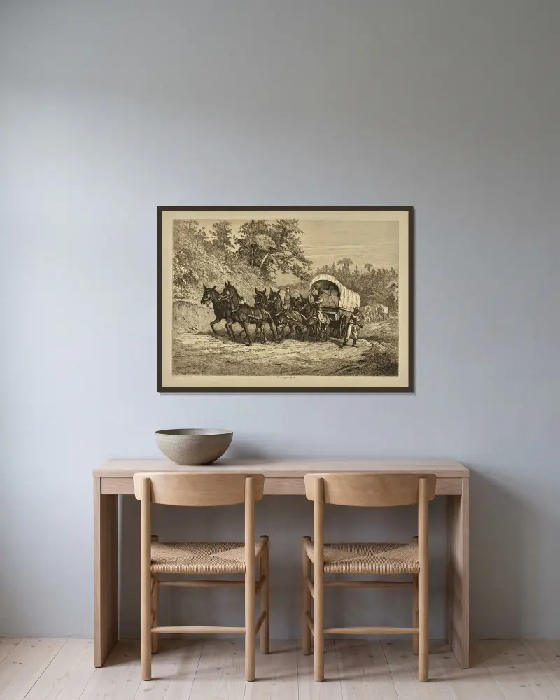 Der Nachschubzug von Edwin Forbes gerahmt an einer Wand