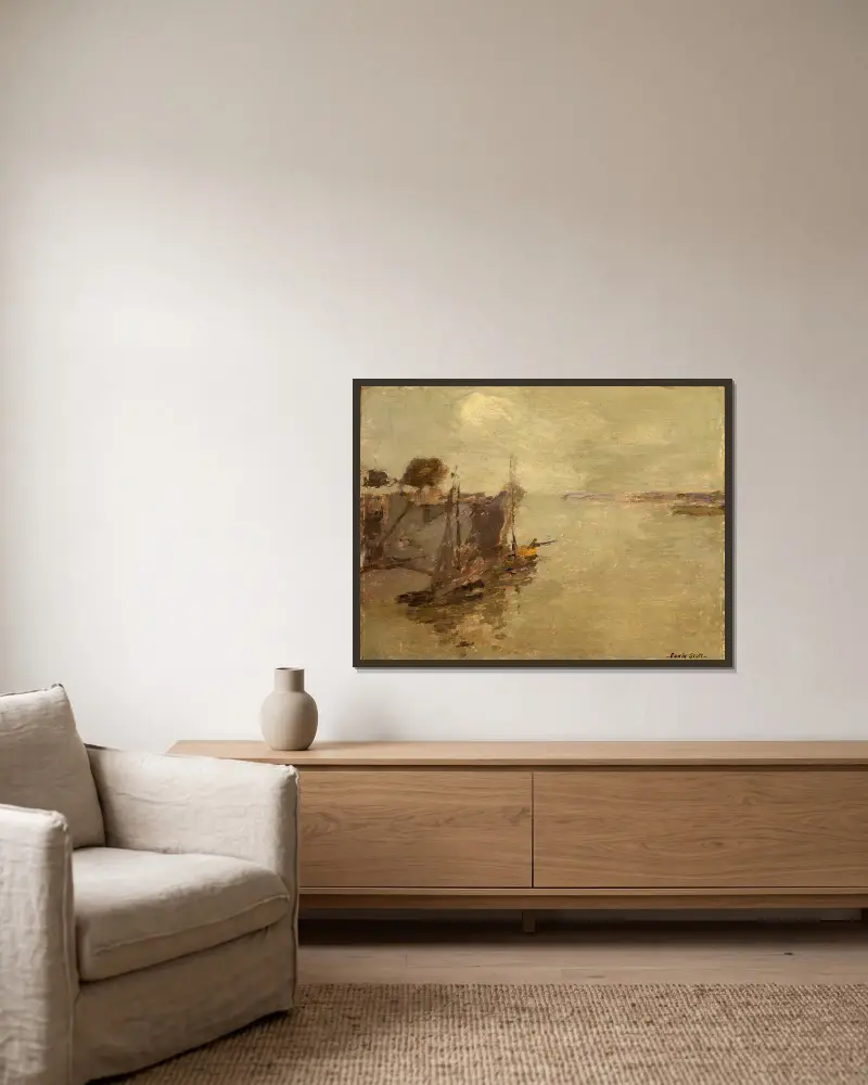 Fischerboote in Honfleur Nr. 2 von Frank Edwin Scott gerahmt an einer Wand