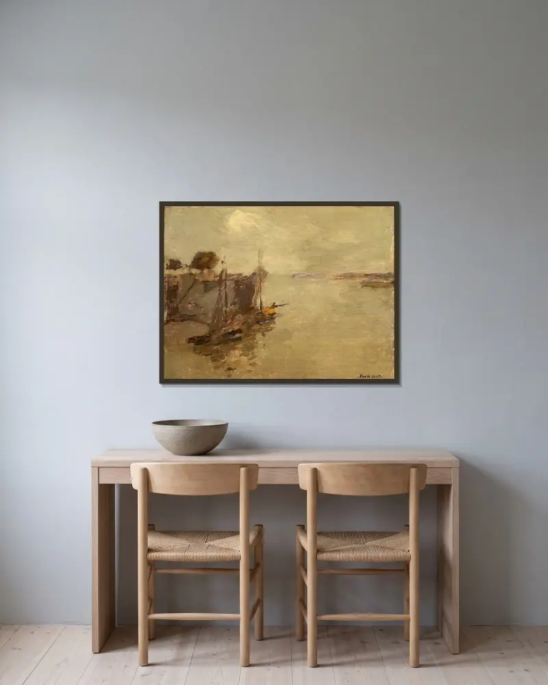 Fischerboote in Honfleur Nr. 2 von Frank Edwin Scott gerahmt an einer Wand
