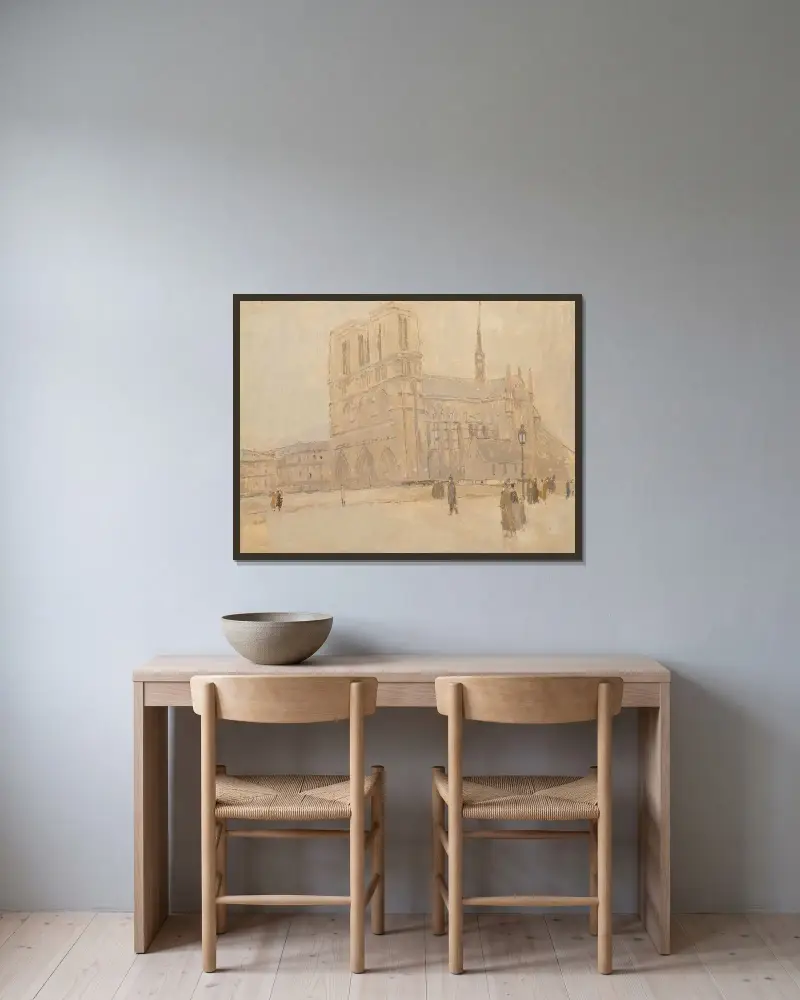 Notre Dame i vinter av Frank Edwin Scott inramad på en vägg