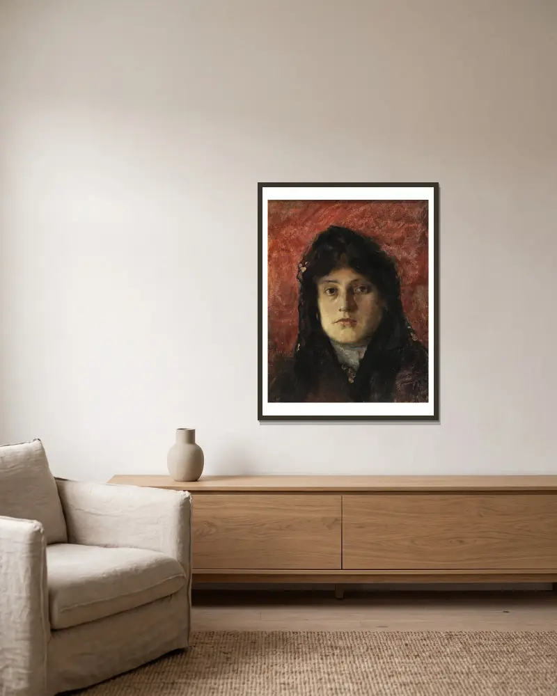 Frauenkopf von Frank Edwin Scott gerahmt an einer Wand