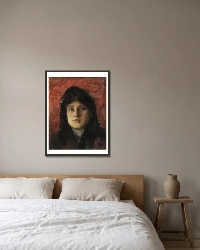 Frauenkopf von Frank Edwin Scott gerahmt an einer Wand