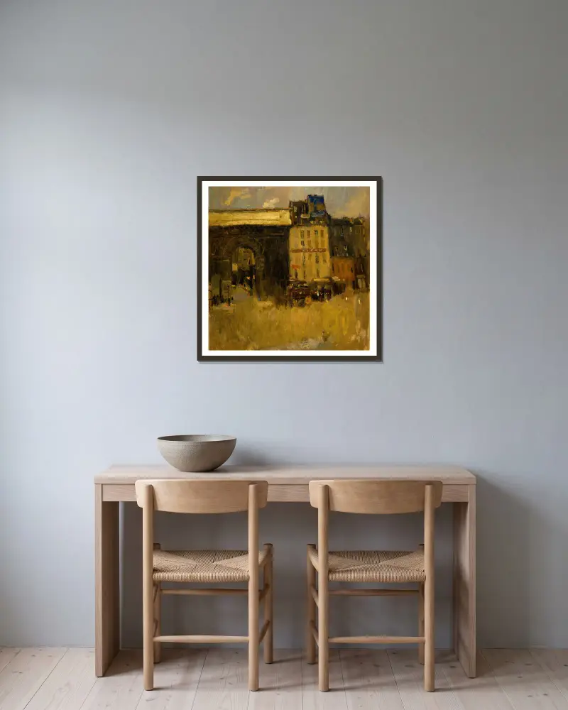 Alte Häuser (Paris) von Frank Edwin Scott gerahmt an einer Wand