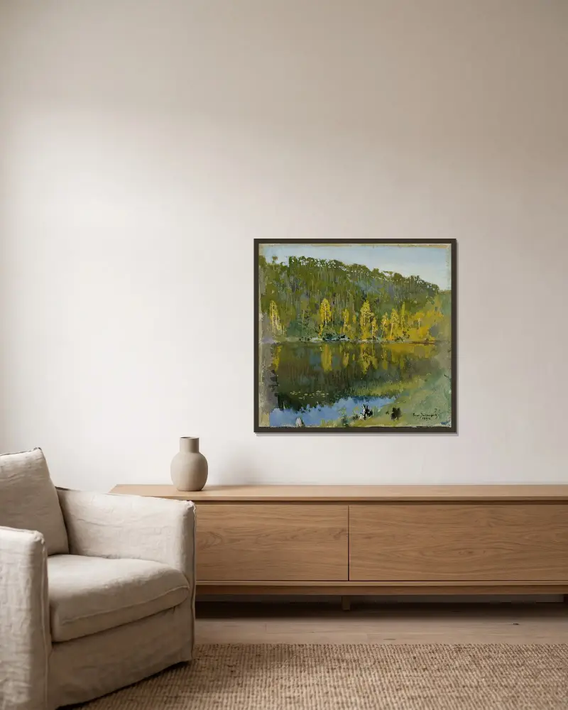 Waldteich, Landschaftsstudie von Eero Järnefelt gerahmt an einer Wand