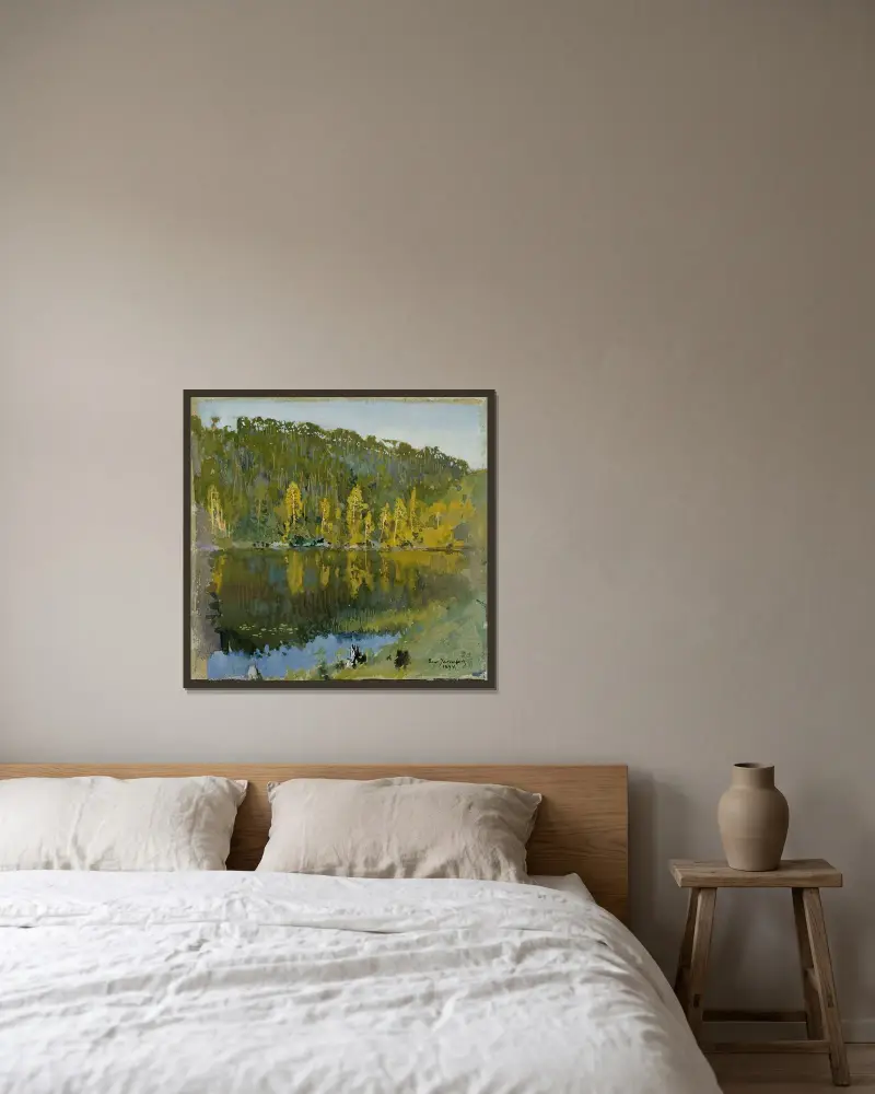Waldteich, Landschaftsstudie von Eero Järnefelt gerahmt an einer Wand