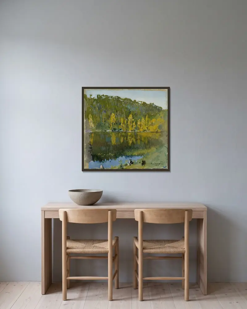 Waldteich, Landschaftsstudie von Eero Järnefelt gerahmt an einer Wand