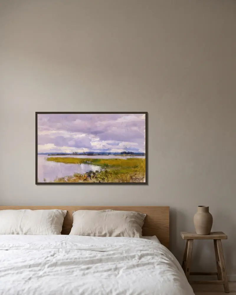 Landskap av Eero Järnefelt inramad på en vägg