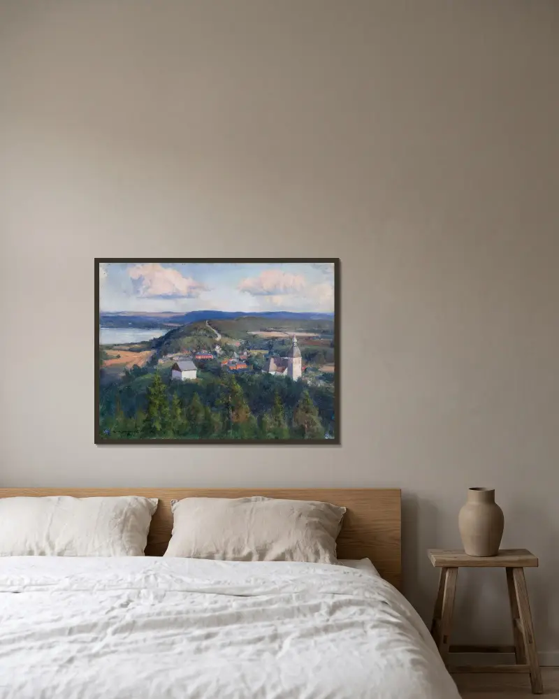 Landskap från Kangasala av Eero Järnefelt inramad på en vägg