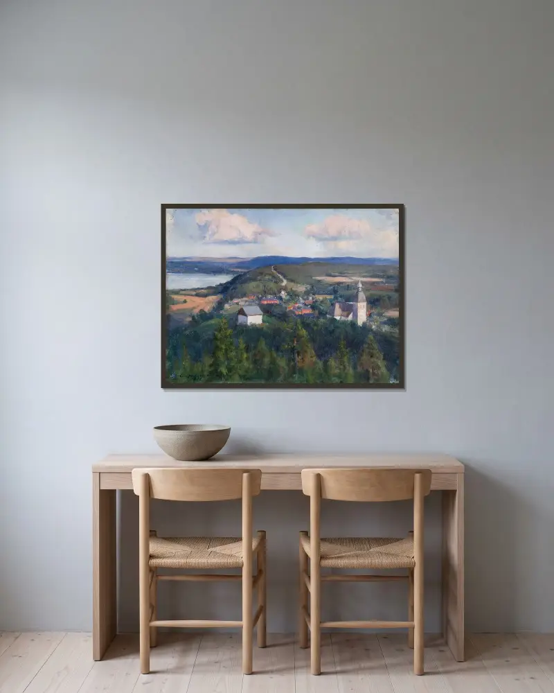 Landskap från Kangasala av Eero Järnefelt inramad på en vägg