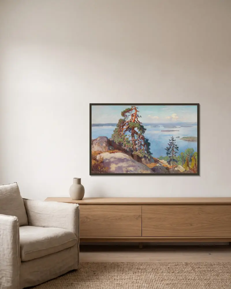 Landskap från Koli av Eero Järnefelt inramad på en vägg