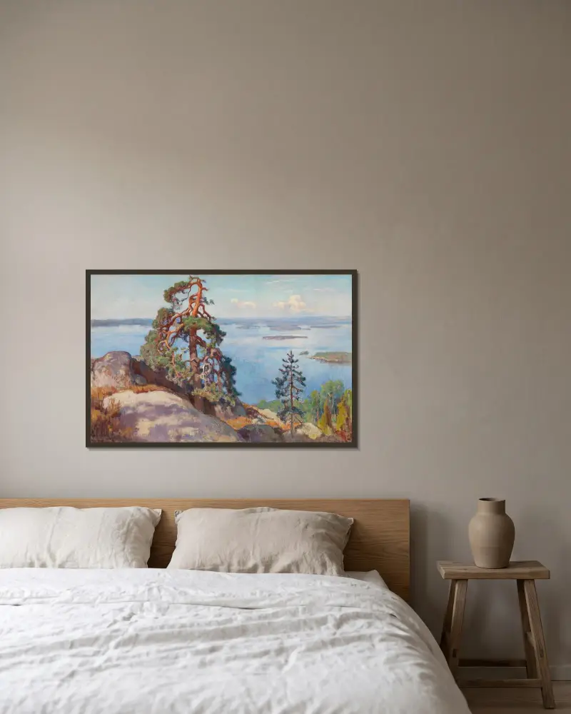 Landskap från Koli av Eero Järnefelt inramad på en vägg